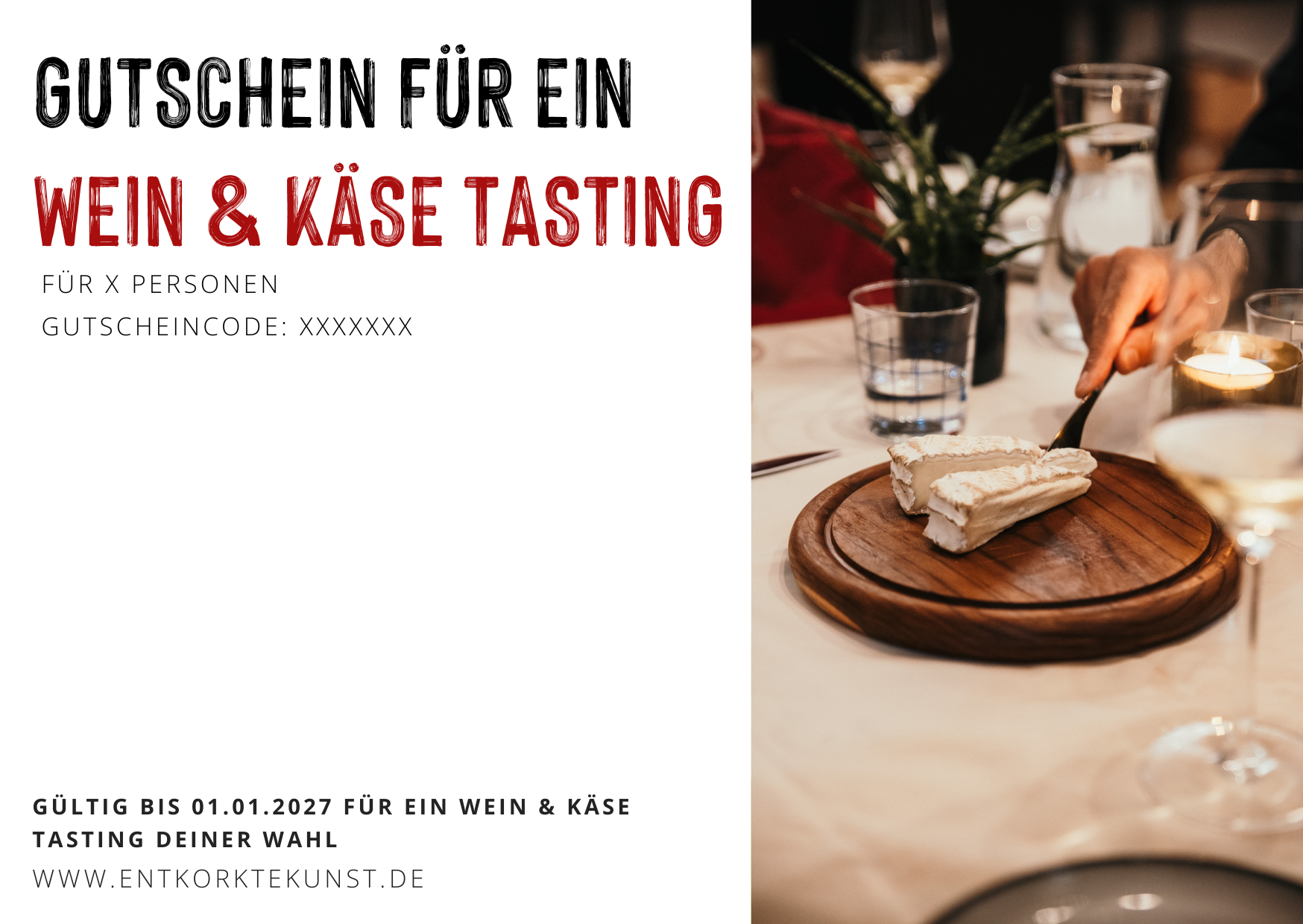 Gutschein Käse und Wein Tasting bei Entkorkte Kunst